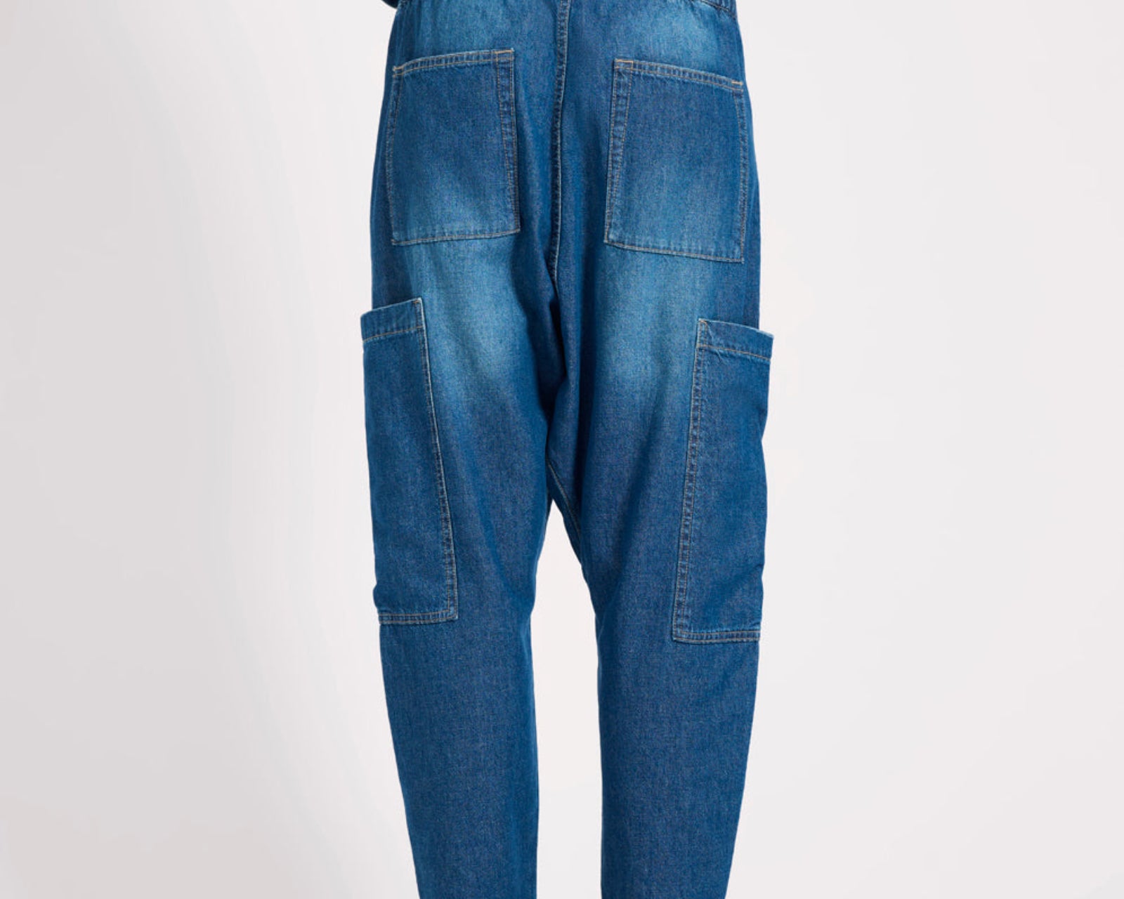 Isla Low Waist Drawstring Harem Denim Jeans - Blue Pasadena