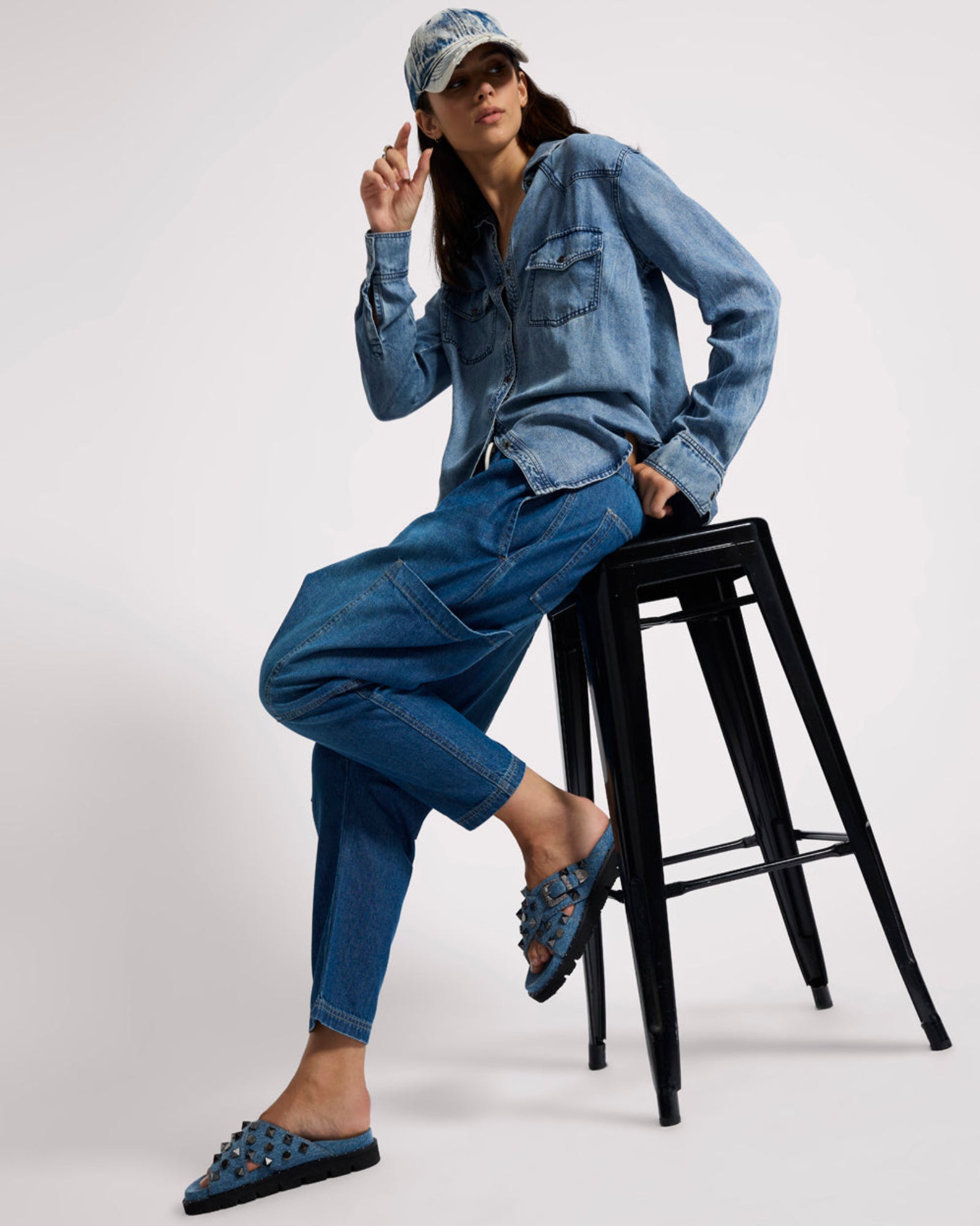 Isla Low Waist Drawstring Harem Denim Jeans - Blue Pasadena | One