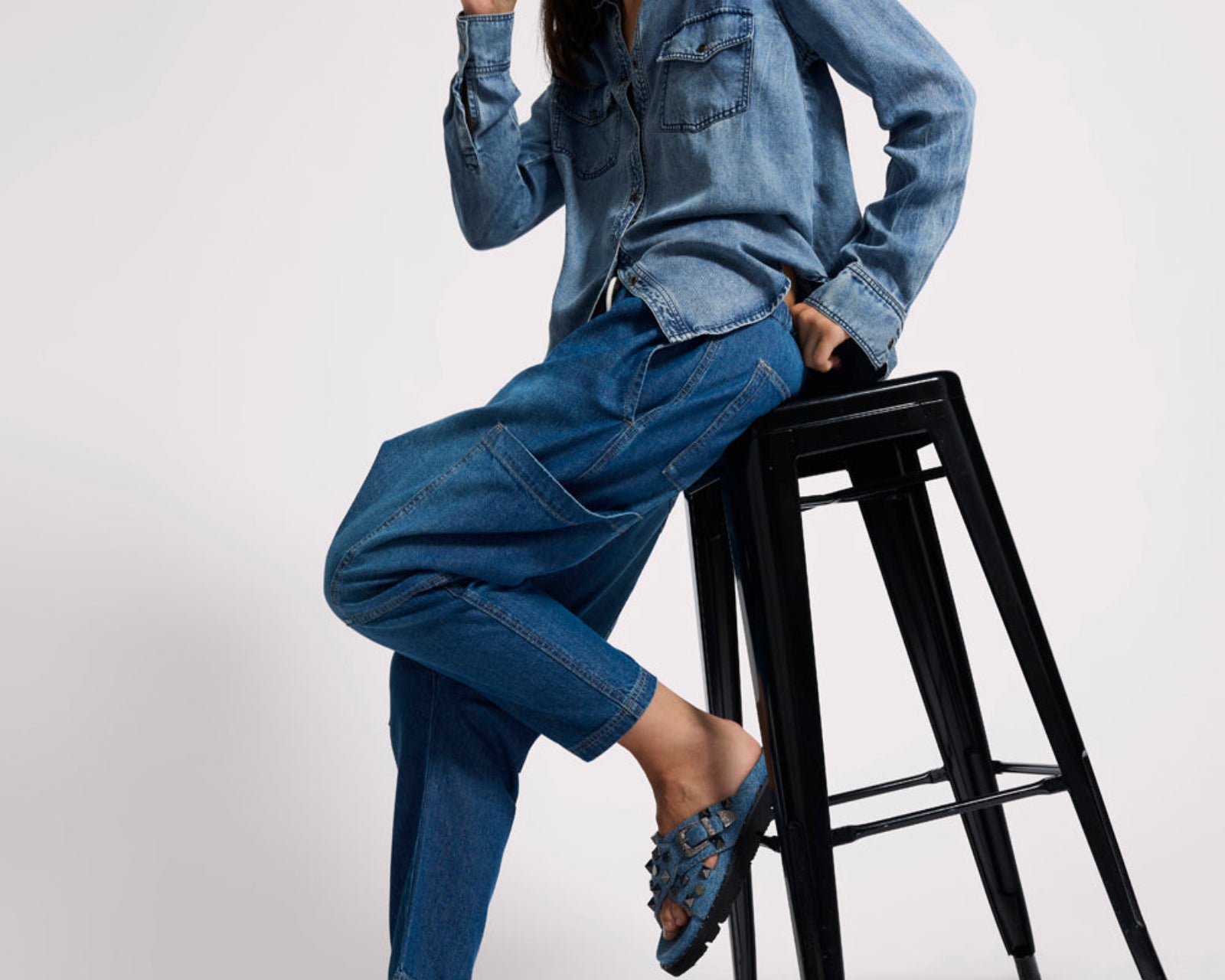 Isla Low Waist Drawstring Harem Denim Jeans - Blue Pasadena