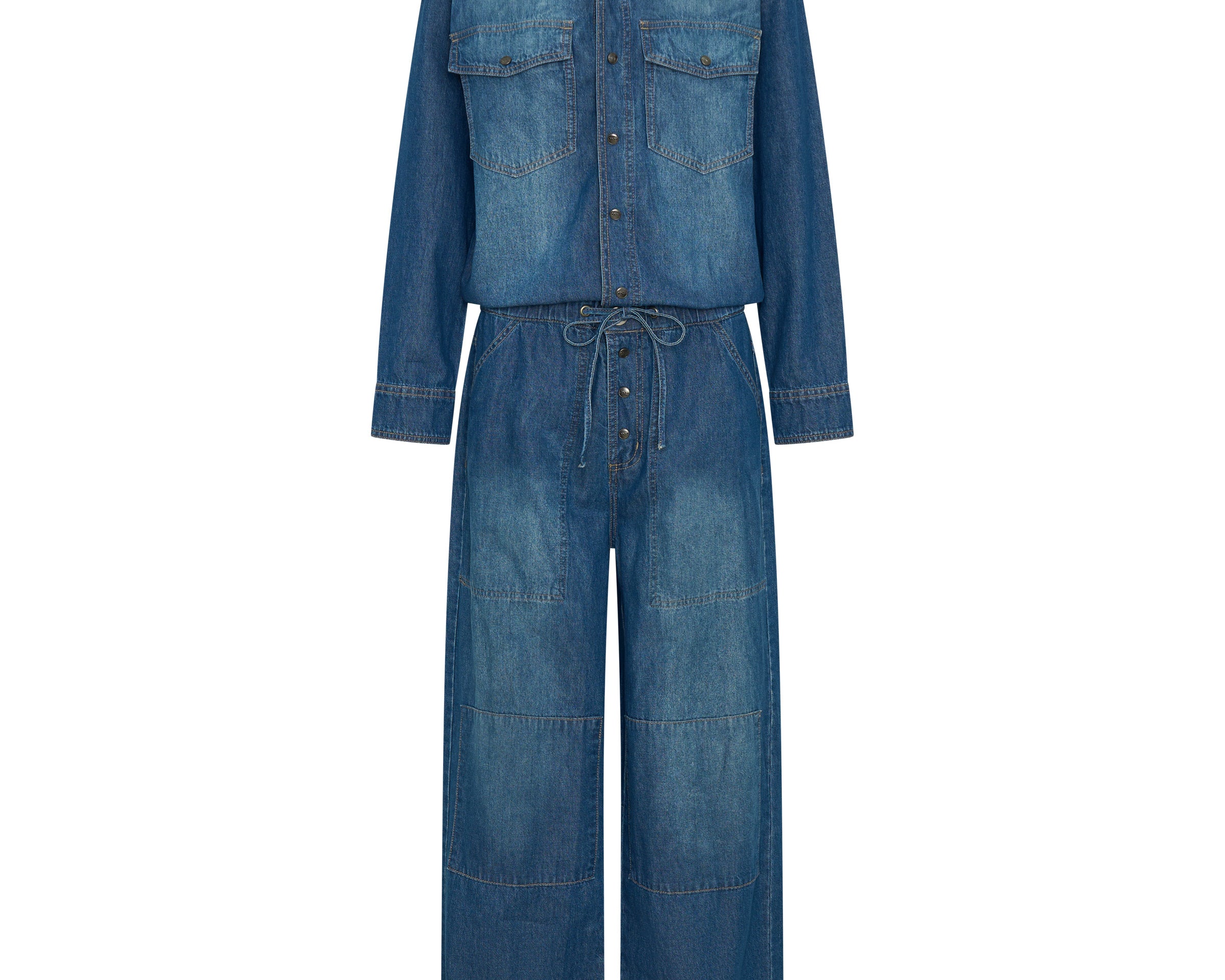 Izzy Drawstring Boiler Denim Jumpsuit - Blue Pasadena