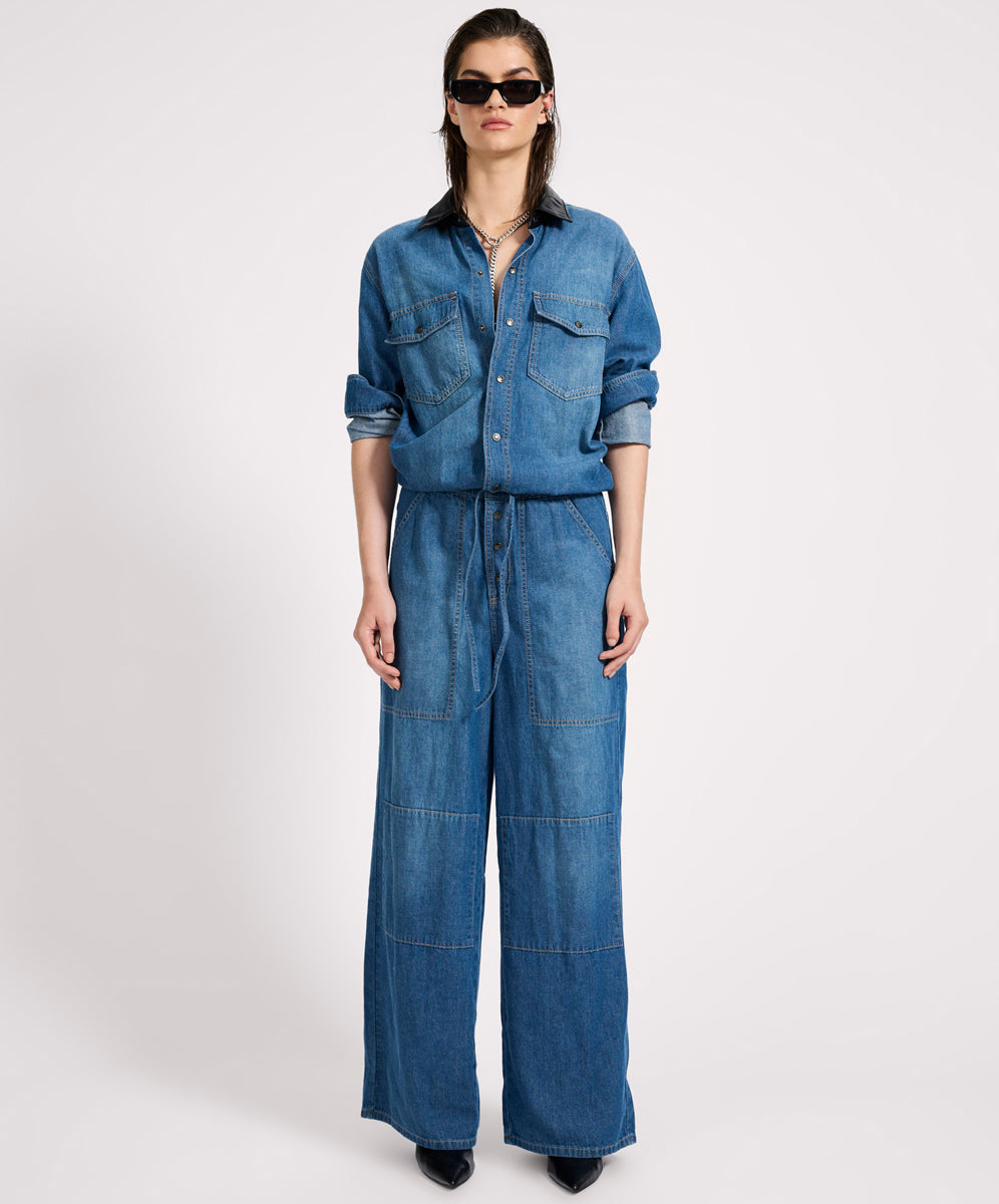 Women's Jumpsuits Izzy Drawstring Boiler Denim Jumpsuit - Blue Pasadena