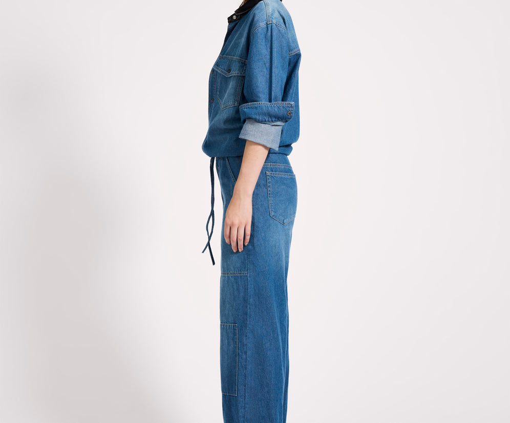 Izzy Drawstring Boiler Denim Jumpsuit - Blue Pasadena