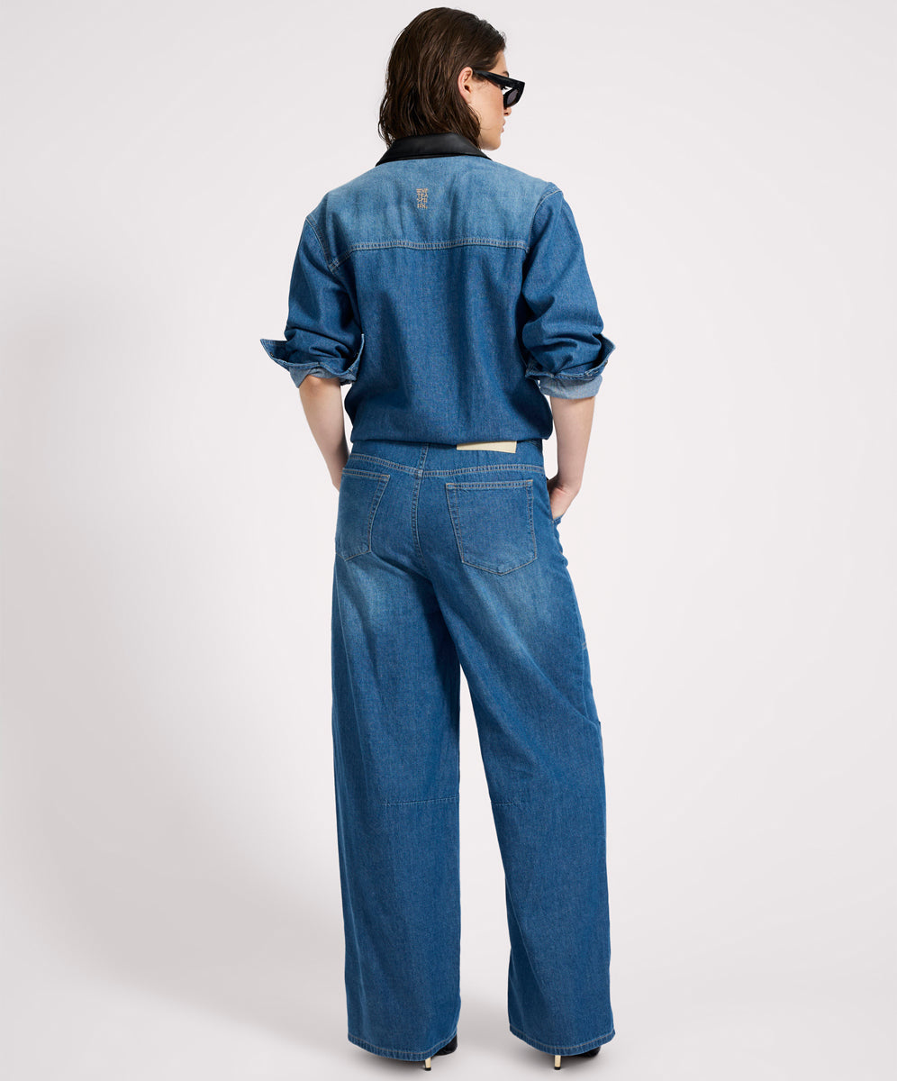 Izzy Drawstring Boiler Denim Jumpsuit - Blue Pasadena | One