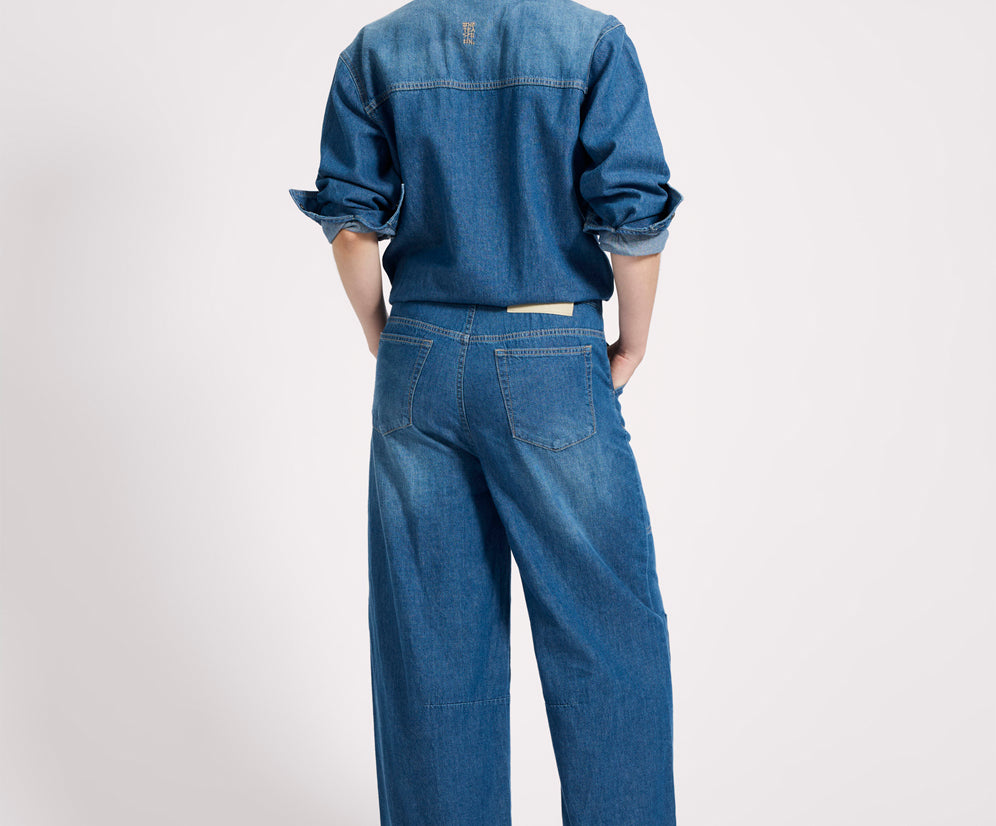 Izzy Drawstring Boiler Denim Jumpsuit - Blue Pasadena