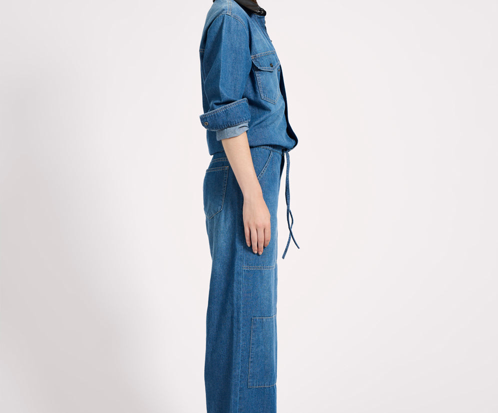 Izzy Drawstring Boiler Denim Jumpsuit - Blue Pasadena
