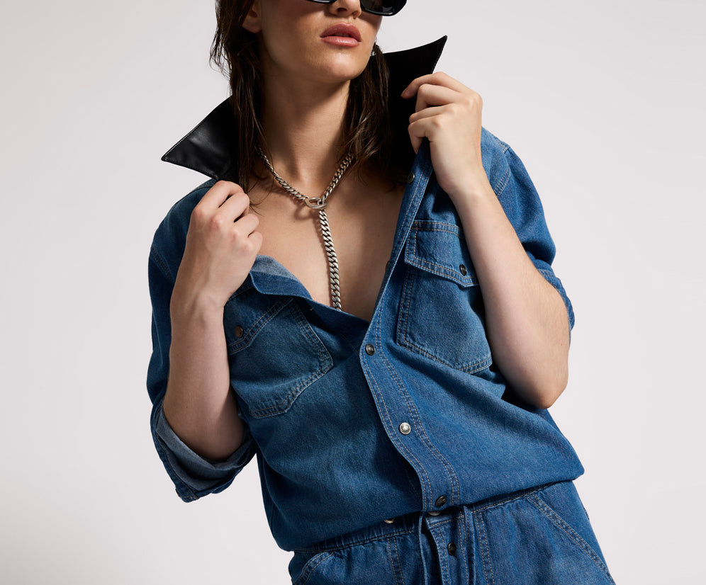 Izzy Drawstring Boiler Denim Jumpsuit - Blue Pasadena