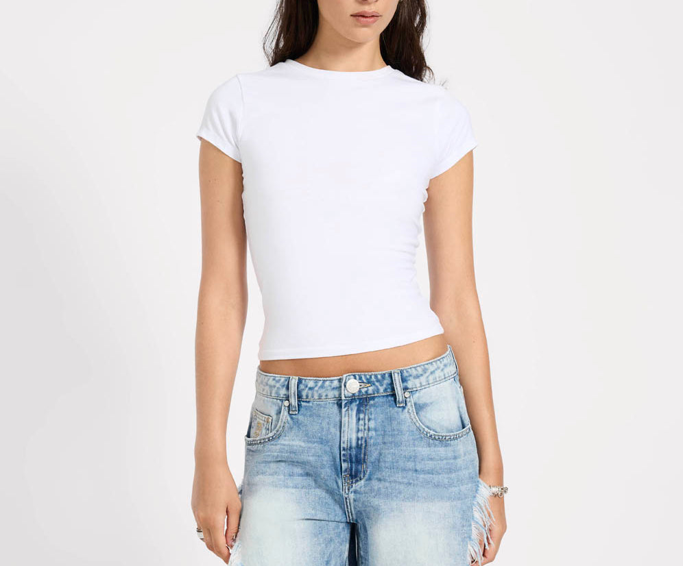 Frankies Low Waist Long Length Denim Shorts - Sunset Blue