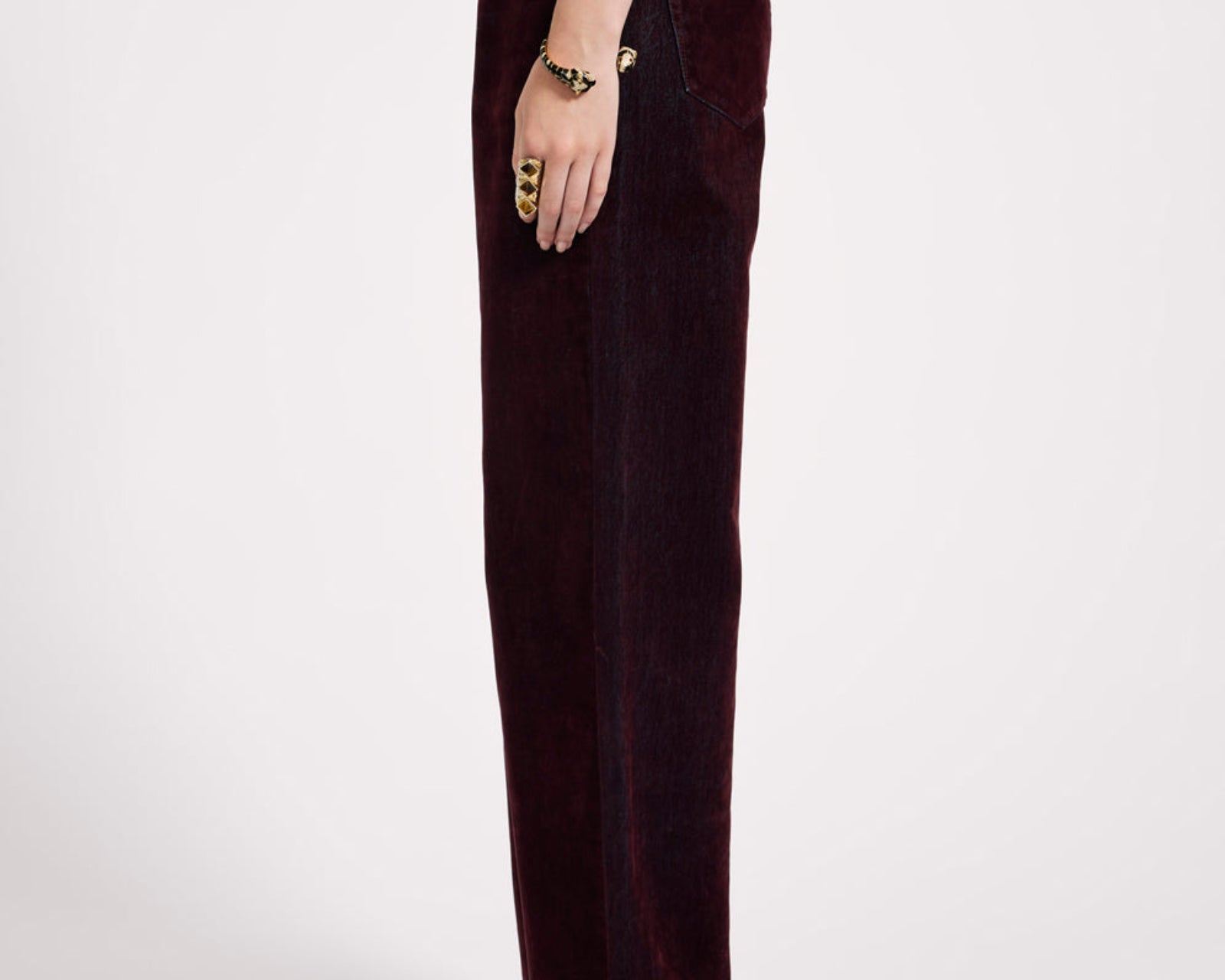 Jackson Mid Waist Wide Leg Velvet Finish Denim Jeans - Flocked Maroon