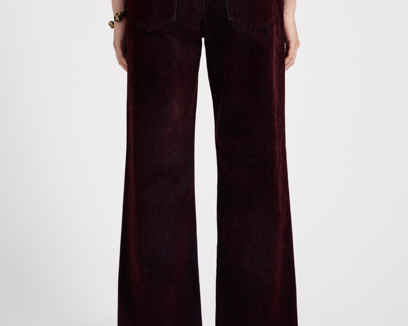 Jackson Mid Waist Wide Leg Velvet Finish Denim Jeans - Flocked Maroon