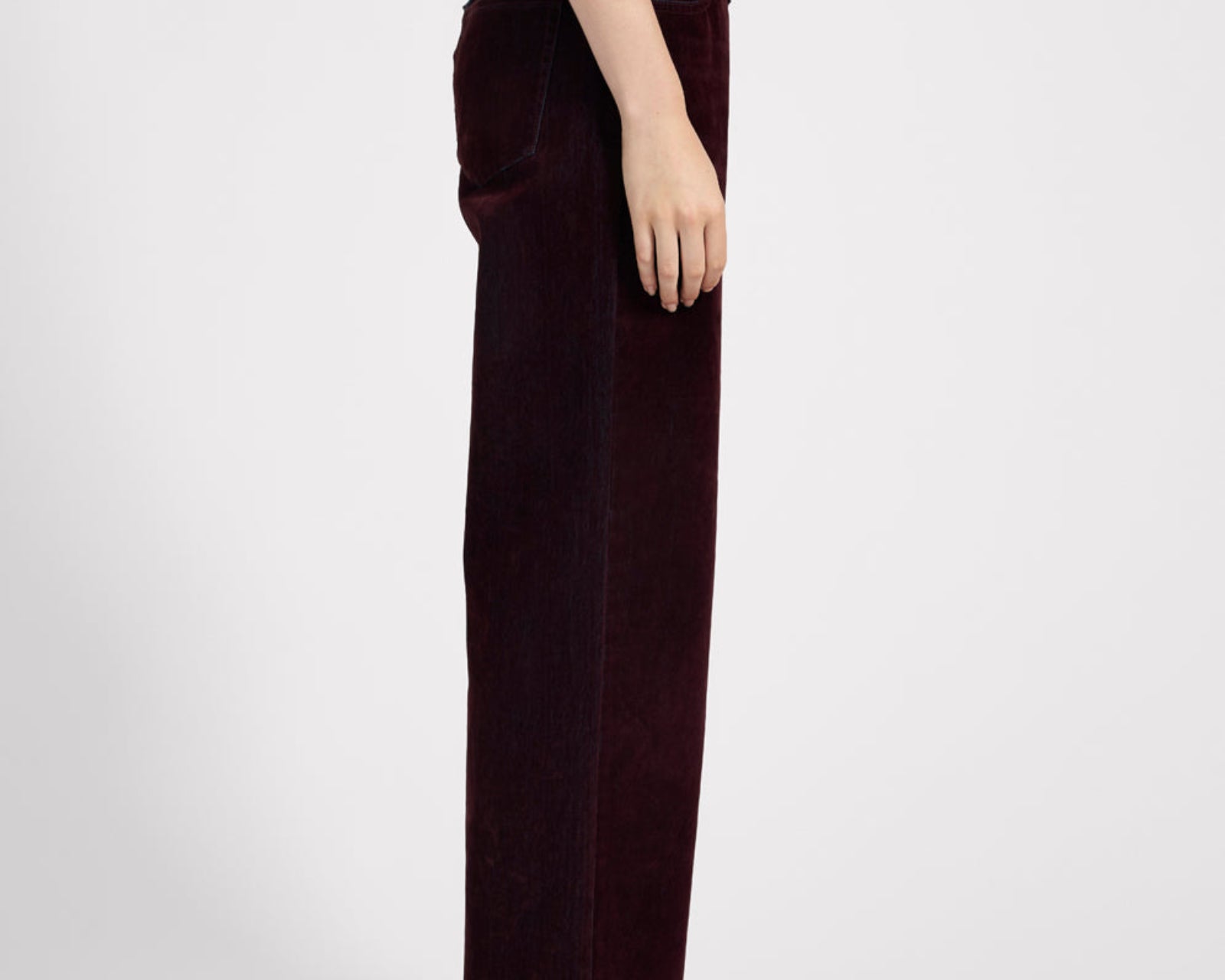 Jackson Mid Waist Wide Leg Velvet Finish Denim Jeans - Flocked Maroon