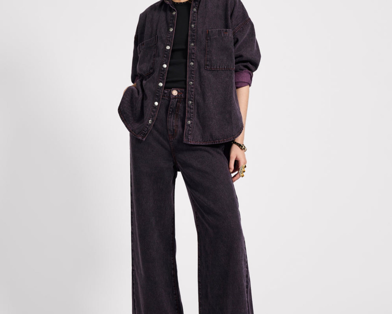 Love Machines Mid Waist Super Wide Leg Denim Jeans - Black Pink