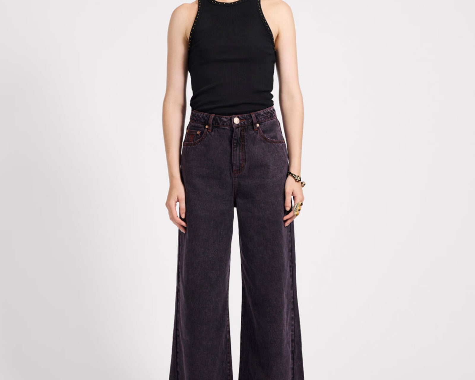 Love Machines Mid Waist Super Wide Leg Denim Jeans - Black Pink