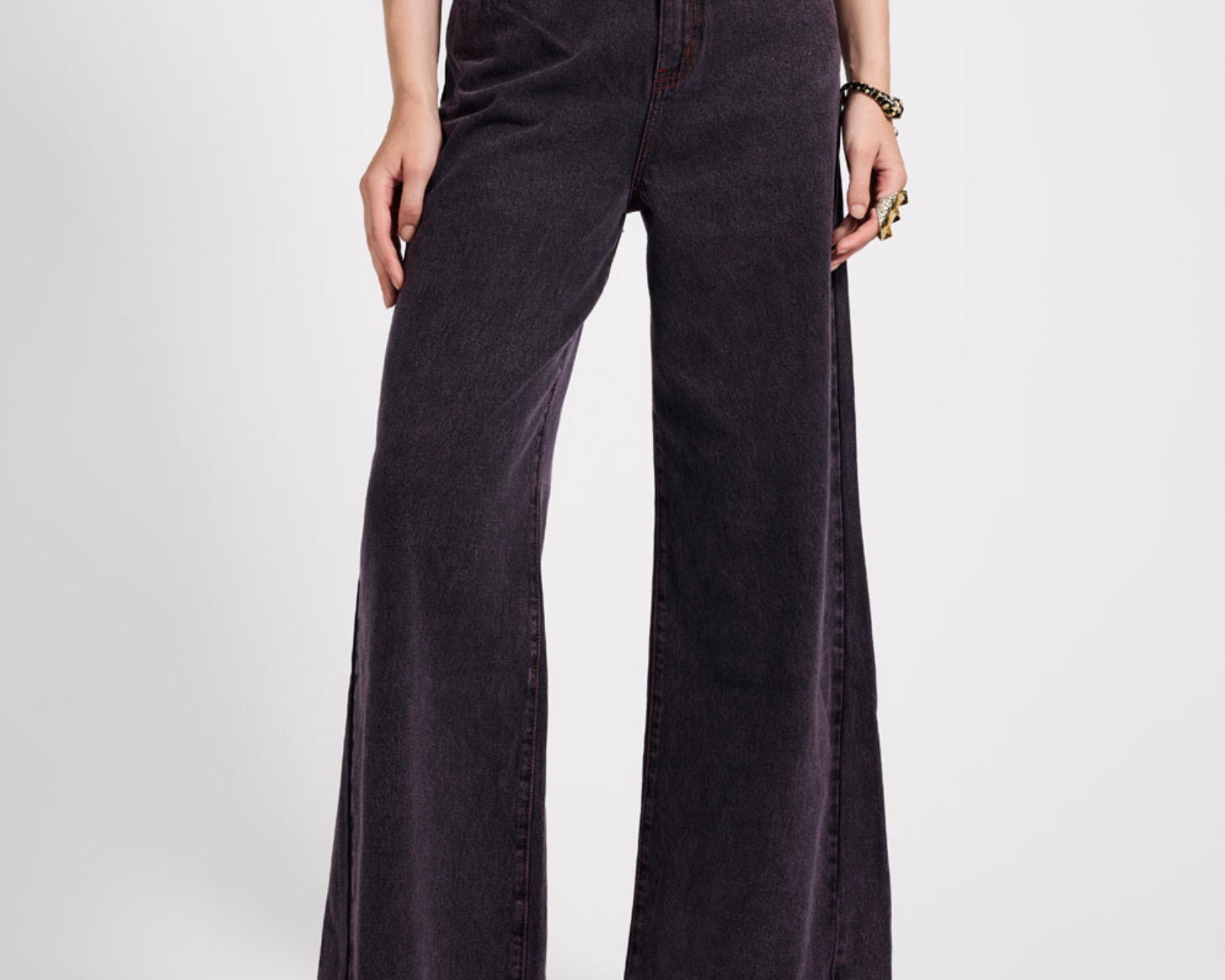 Love Machines Mid Waist Super Wide Leg Denim Jeans - Black Pink