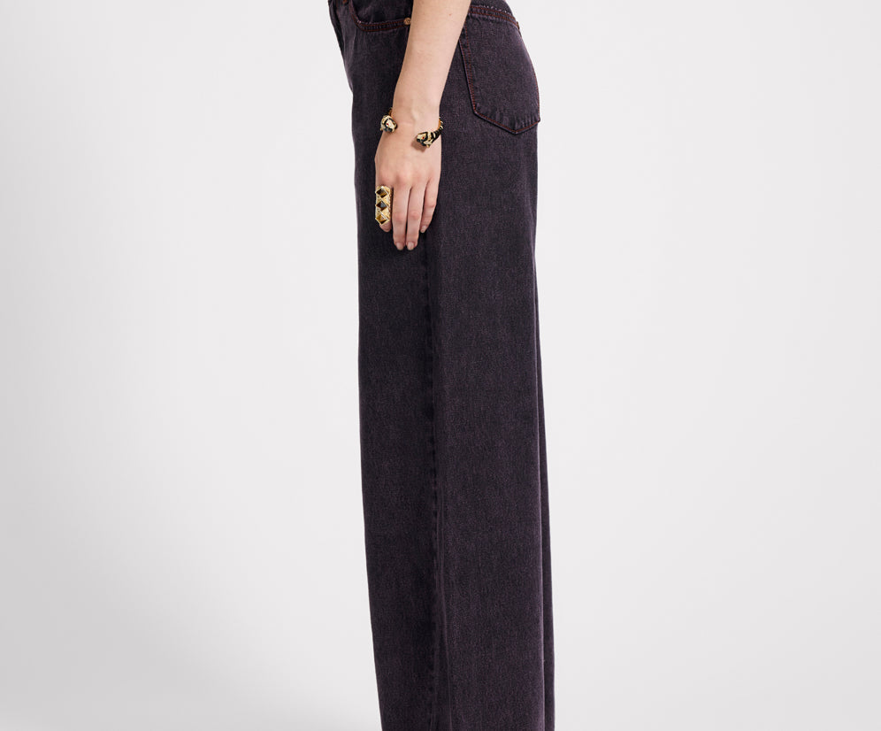 Love Machines Mid Waist Super Wide Leg Denim Jeans - Black Pink