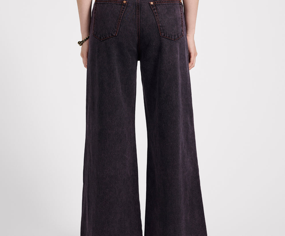 Love Machines Mid Waist Super Wide Leg Denim Jeans - Black Pink