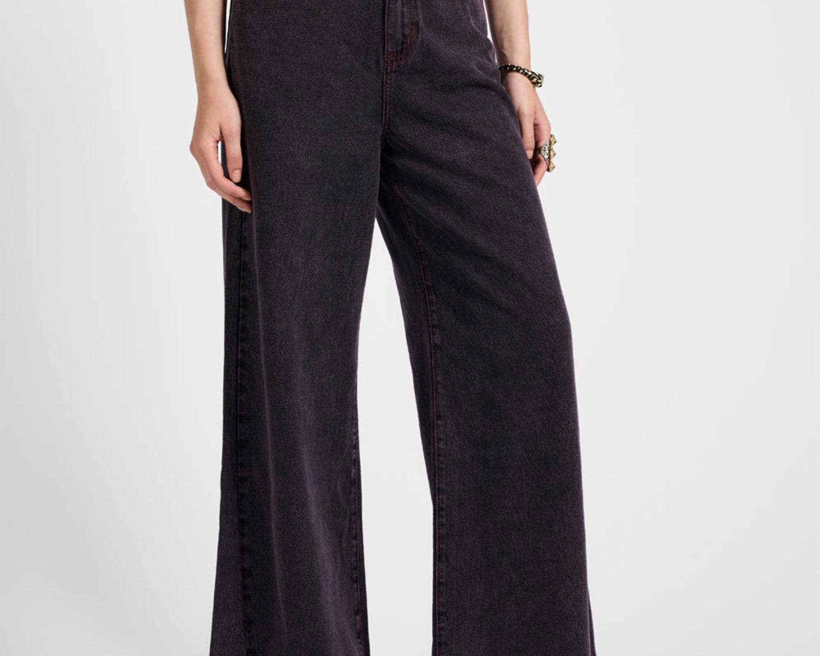Love Machines Mid Waist Super Wide Leg Denim Jeans - Black Pink