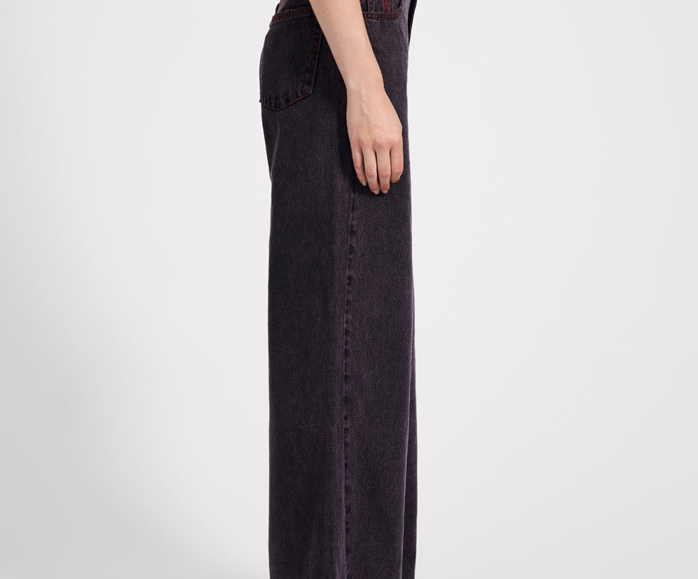 Love Machines Mid Waist Super Wide Leg Denim Jeans - Black Pink