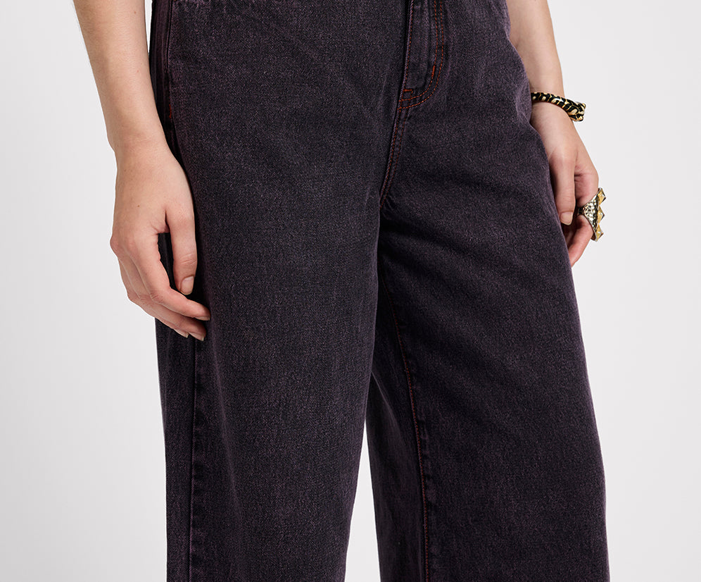 Love Machines Mid Waist Super Wide Leg Denim Jeans - Black Pink