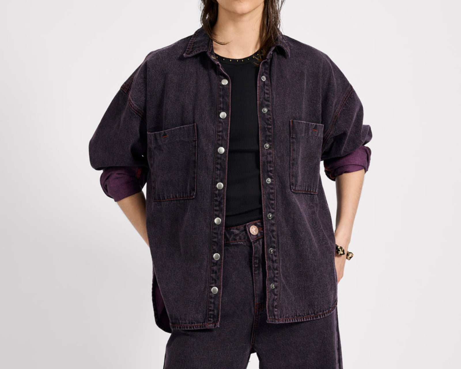 Daria Denim Shacket - Black Pink