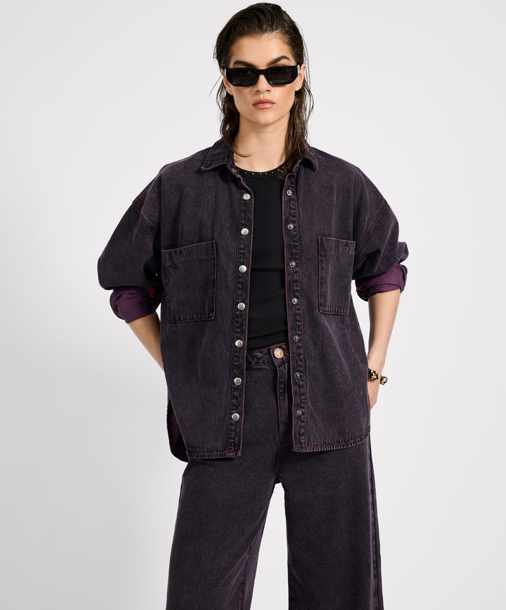 Daria Denim Shacket - Black Pink