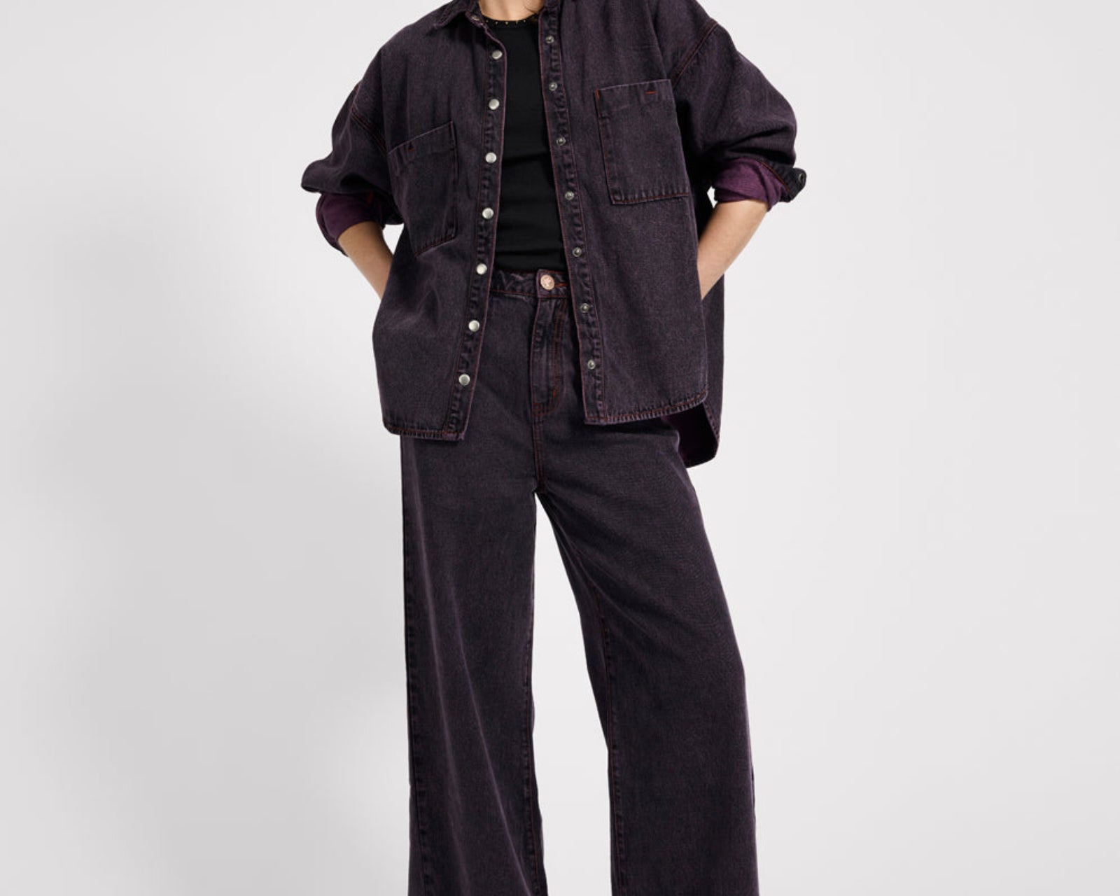 Daria Denim Shacket - Black Pink