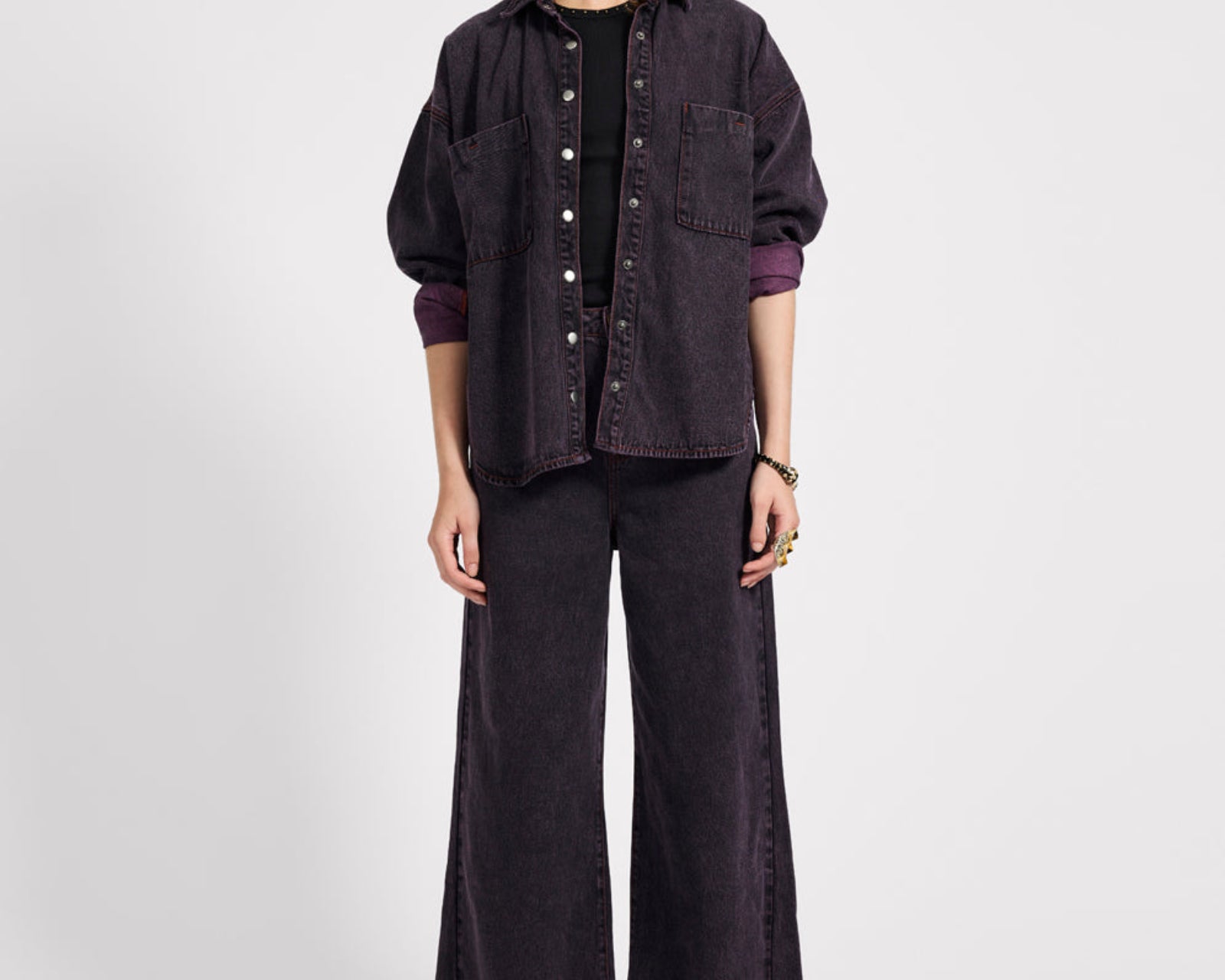 Daria Denim Shacket - Black Pink