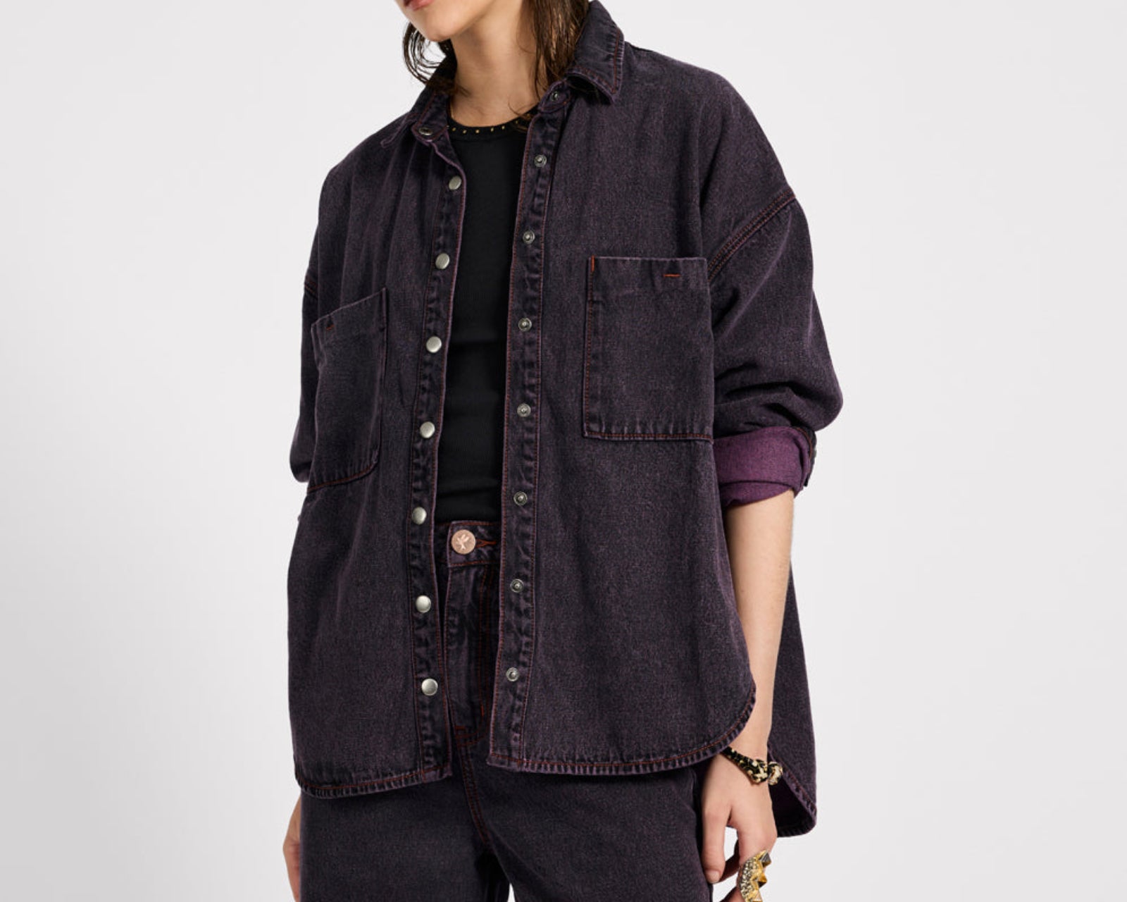 Daria Denim Shacket - Black Pink