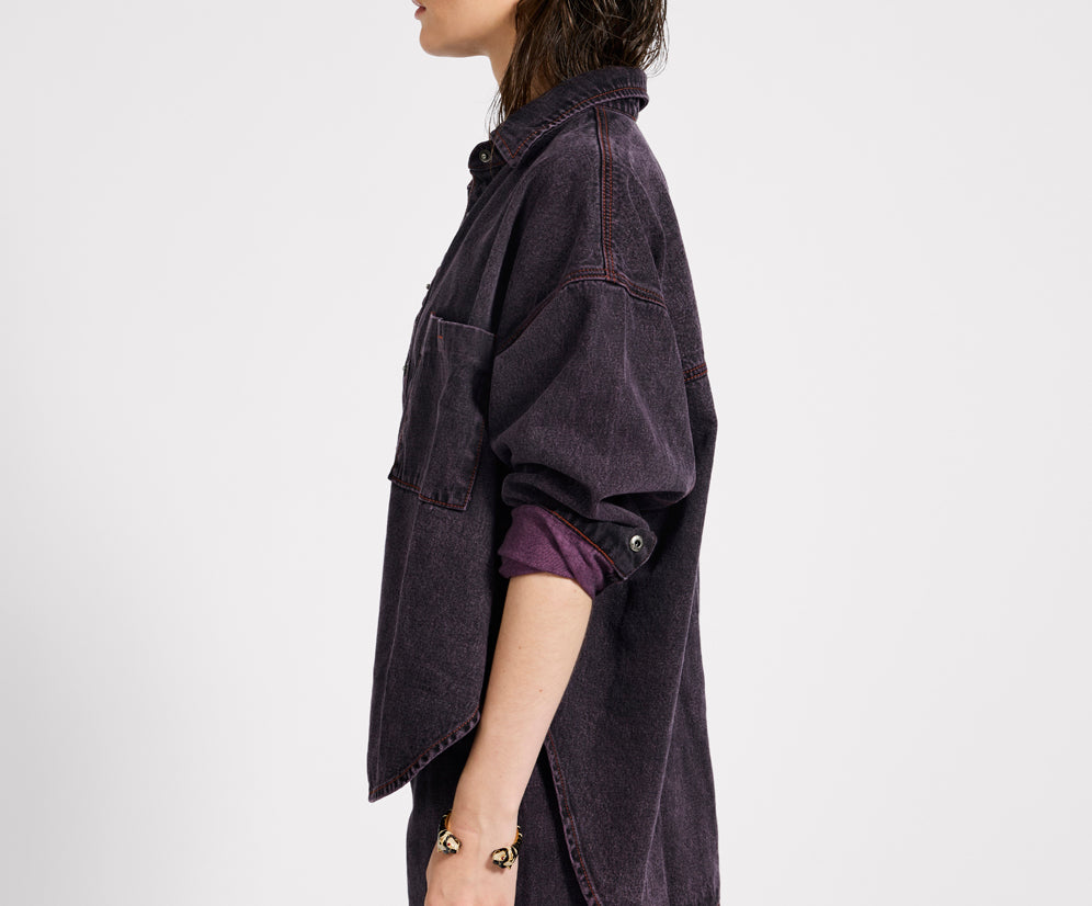 Daria Denim Shacket - Black Pink