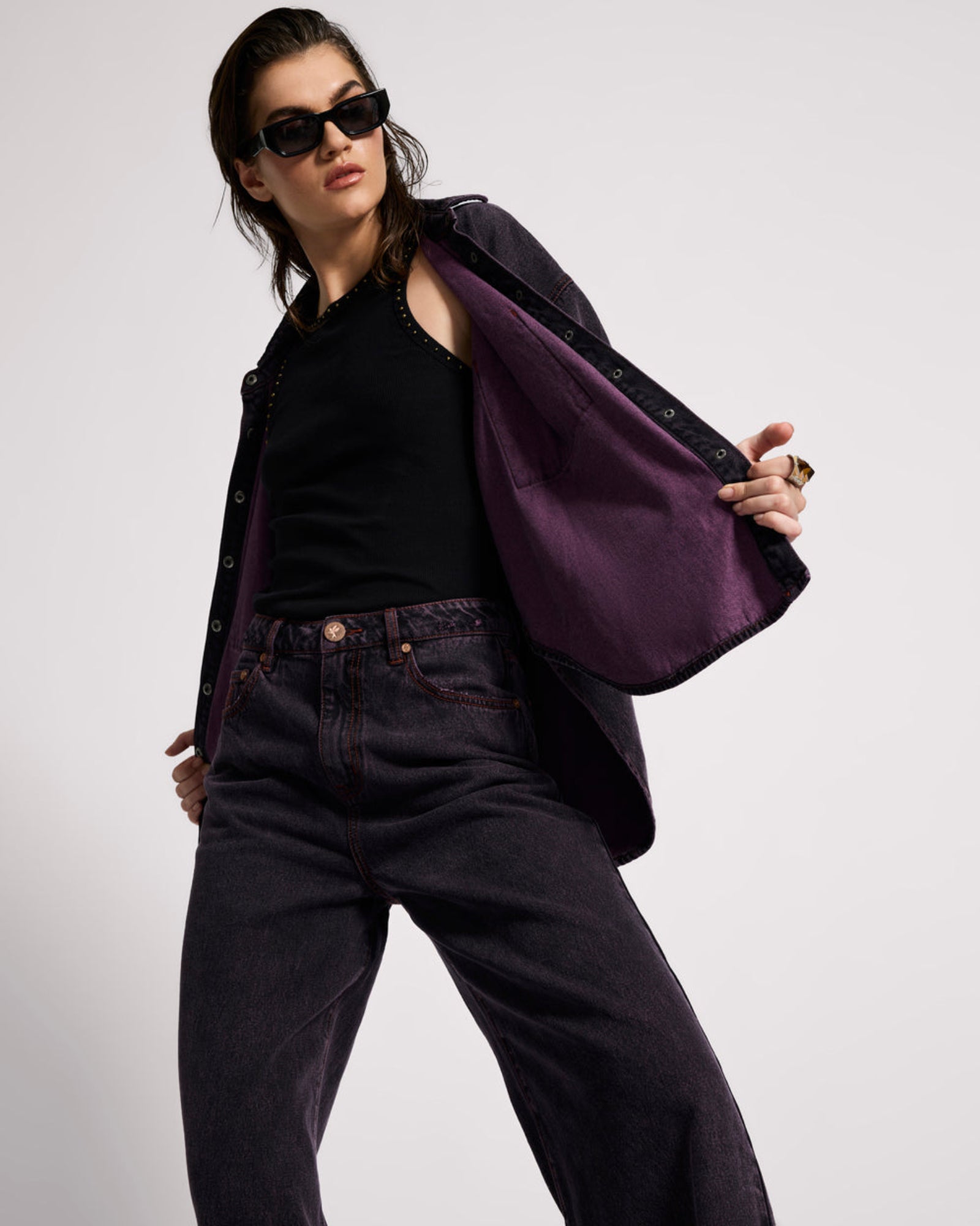 Daria Denim Shacket - Black Pink | One Teaspoon USA