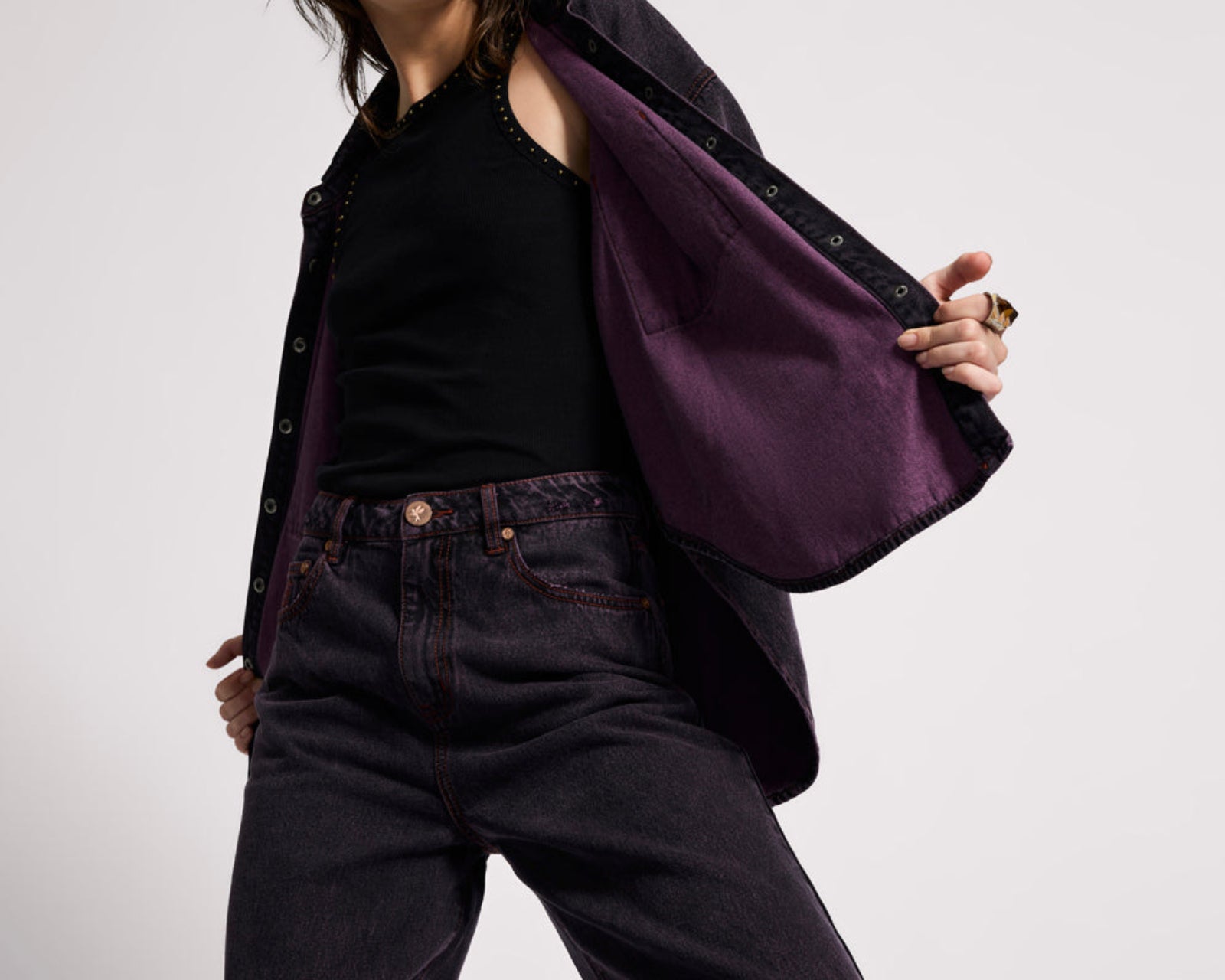 Daria Denim Shacket - Black Pink