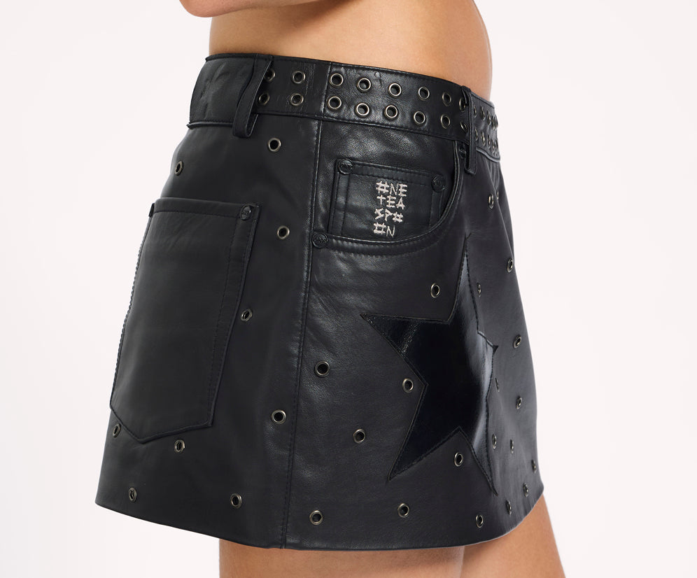 Axel Low Waist Micro Mini Leather Skirt - Black
