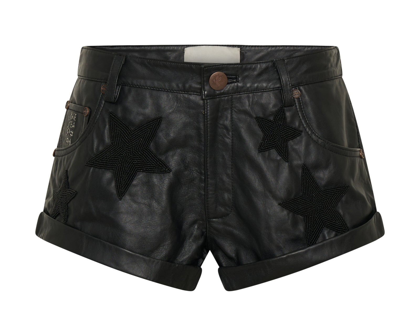 Bandits Low Waist Embellished Leather Shorts - Black Star