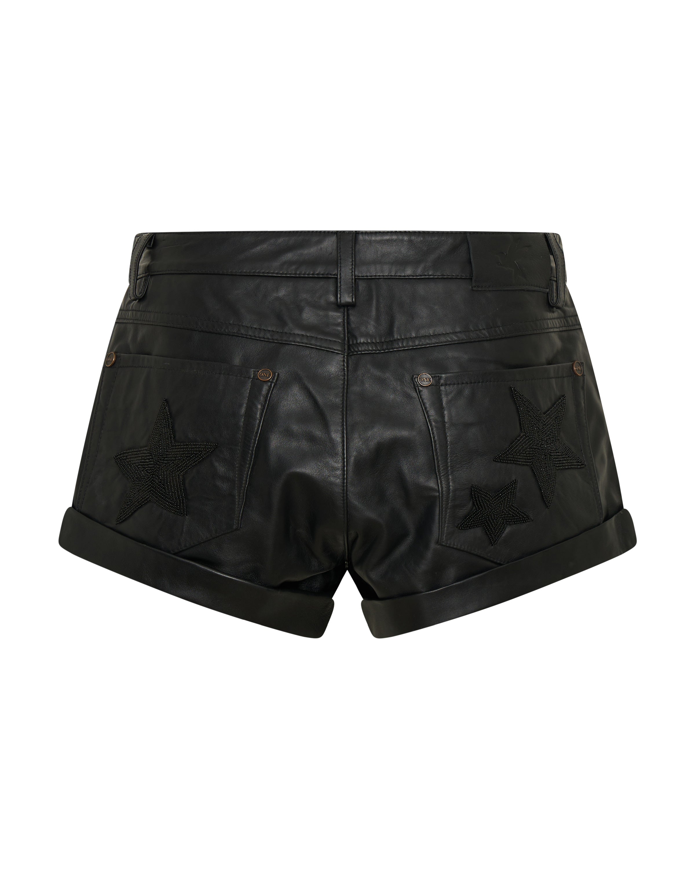 Bandits Low Waist Embellished Leather Shorts - Black Star | One