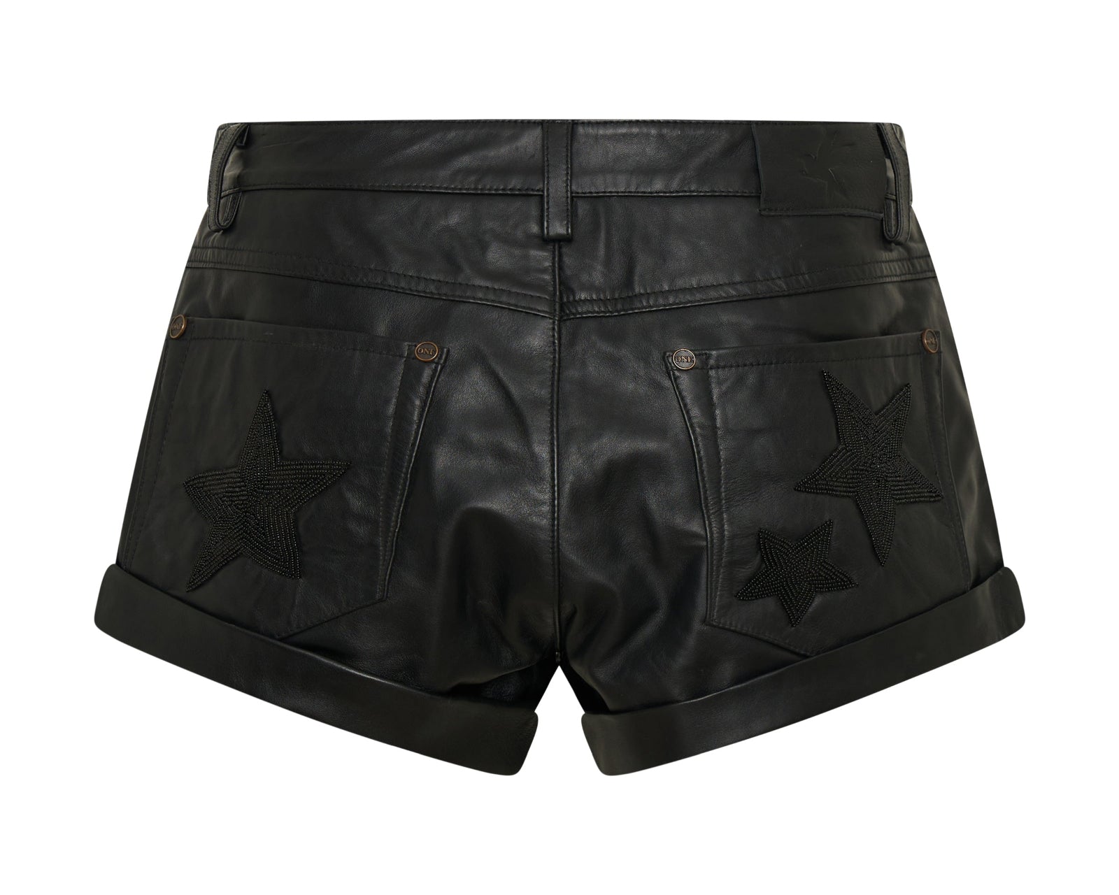 Bandits Low Waist Embellished Leather Shorts - Black Star