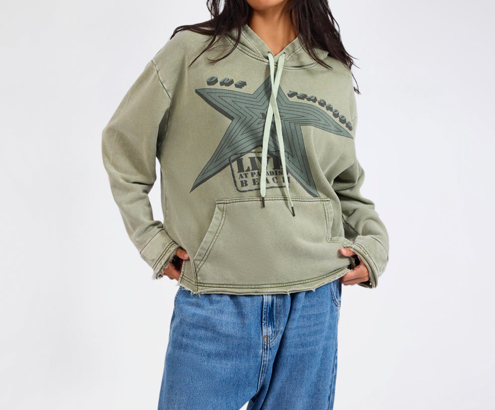 Star Tour Worn Hoody - Washed Khaki
