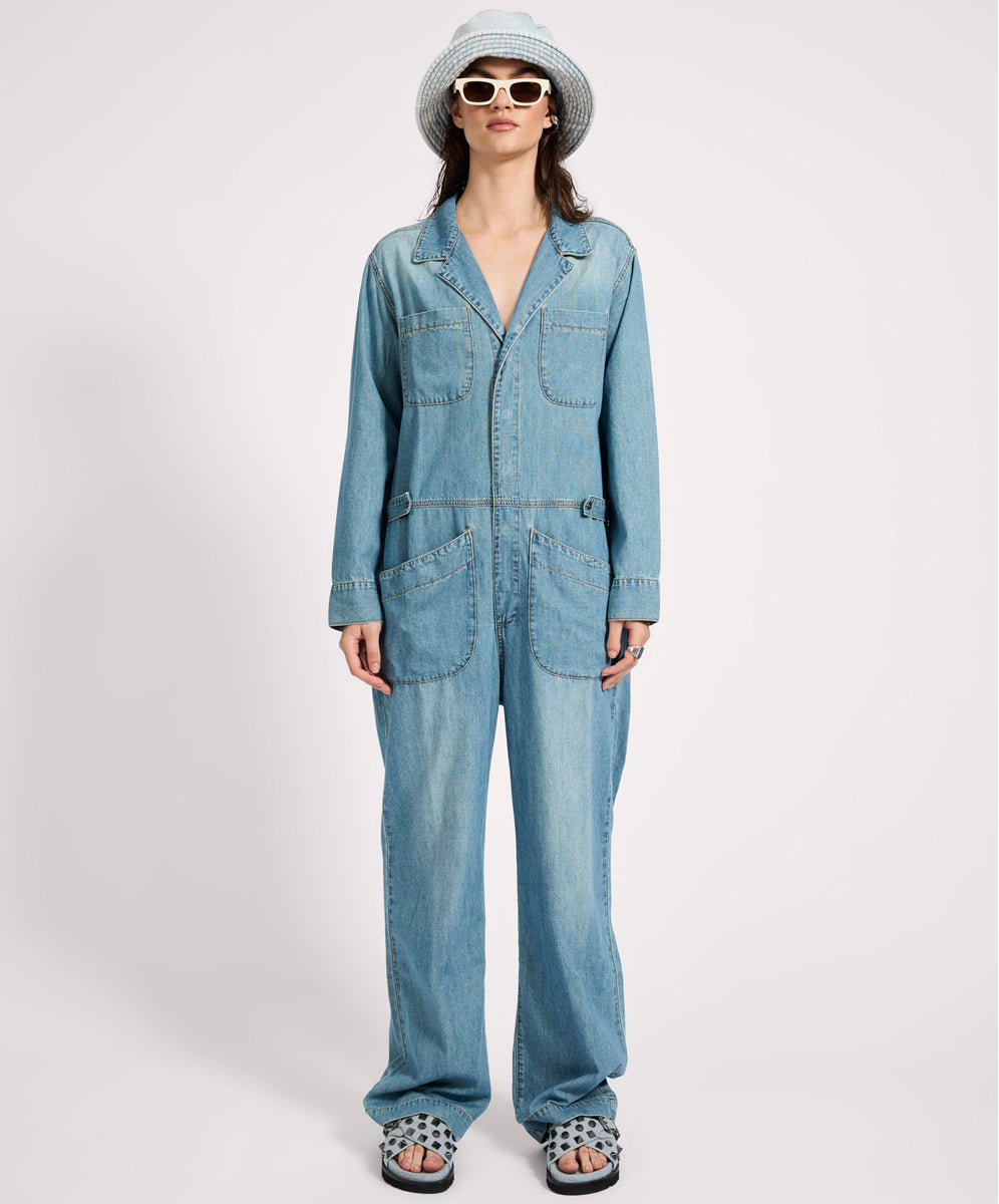  Safari Oversized Boiler Denim Jumpsuit - Used Blue