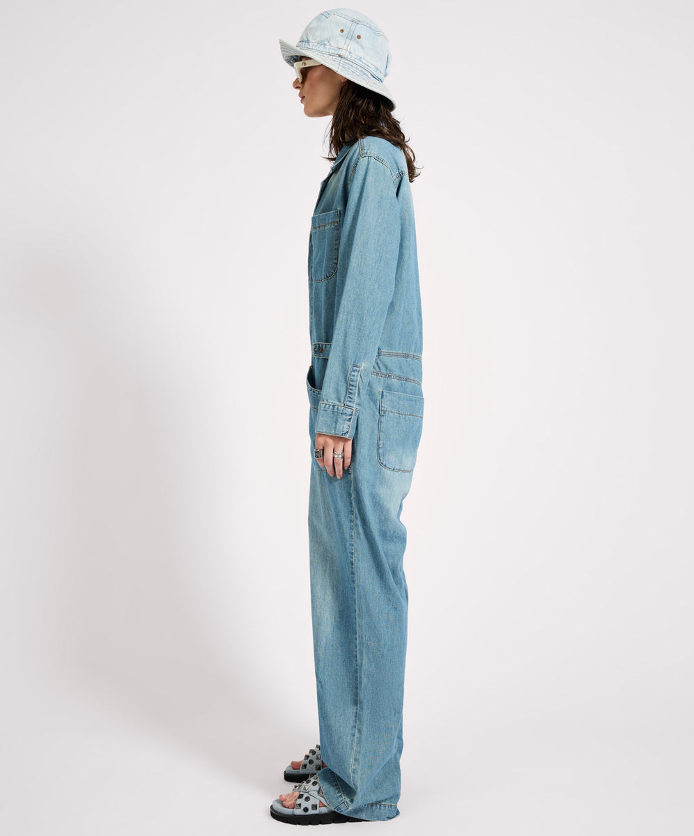Safari Oversized Boiler Denim Jumpsuit - Used Blue | One Teaspoon USA
