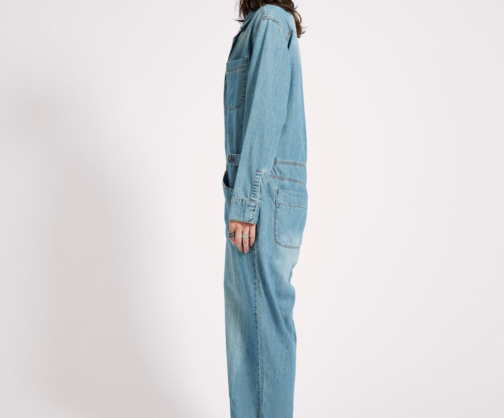 Safari Oversized Boiler Denim Jumpsuit - Used Blue