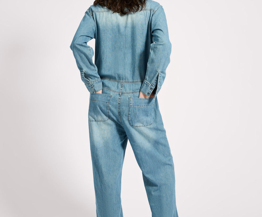 Safari Oversized Boiler Denim Jumpsuit - Used Blue