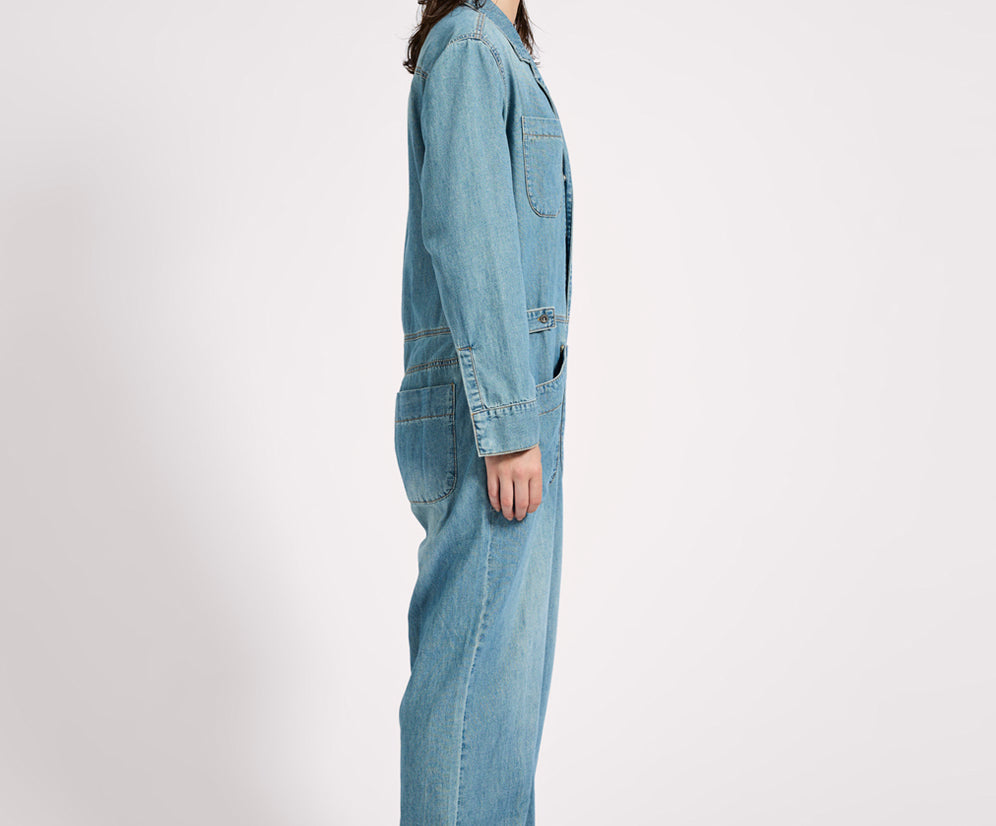 Safari Oversized Boiler Denim Jumpsuit - Used Blue