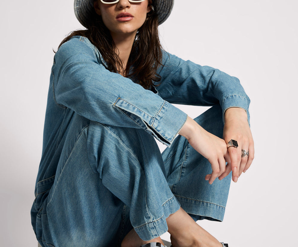 Safari Oversized Boiler Denim Jumpsuit - Used Blue