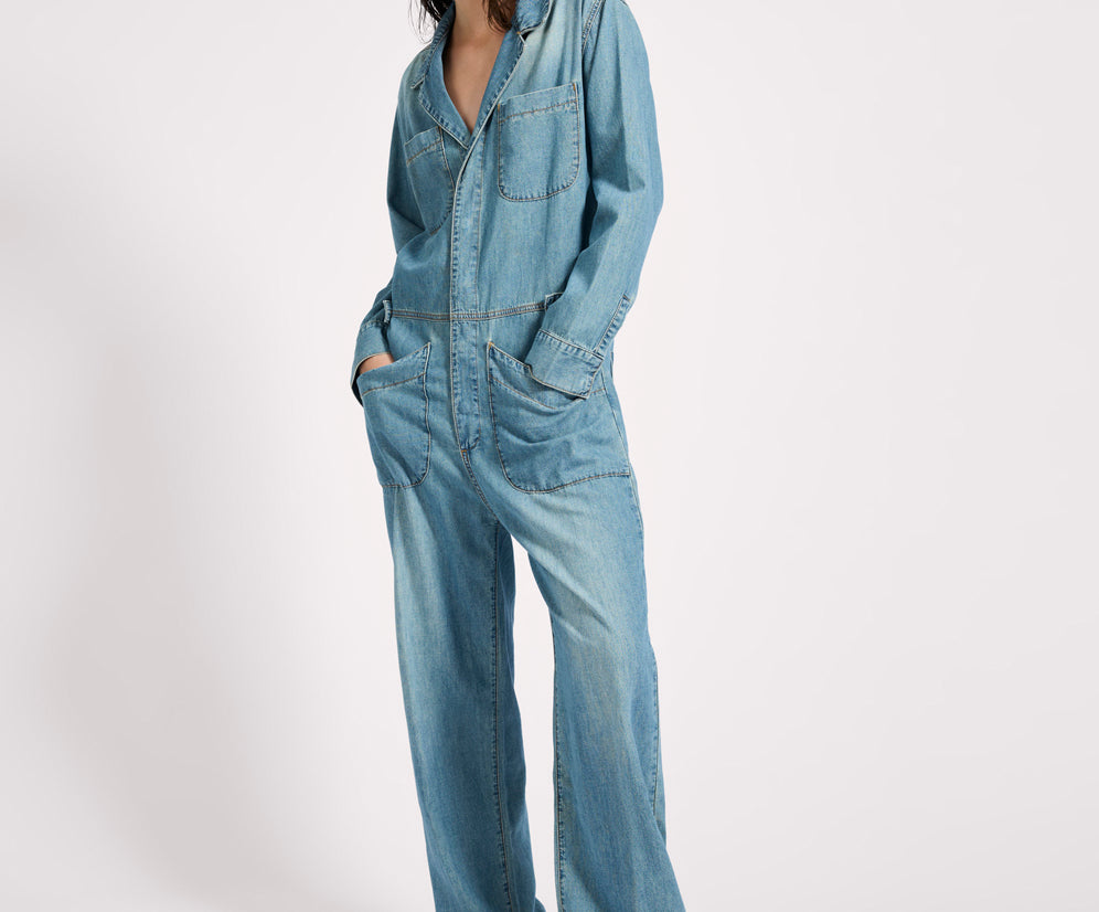 Safari Oversized Boiler Denim Jumpsuit - Used Blue