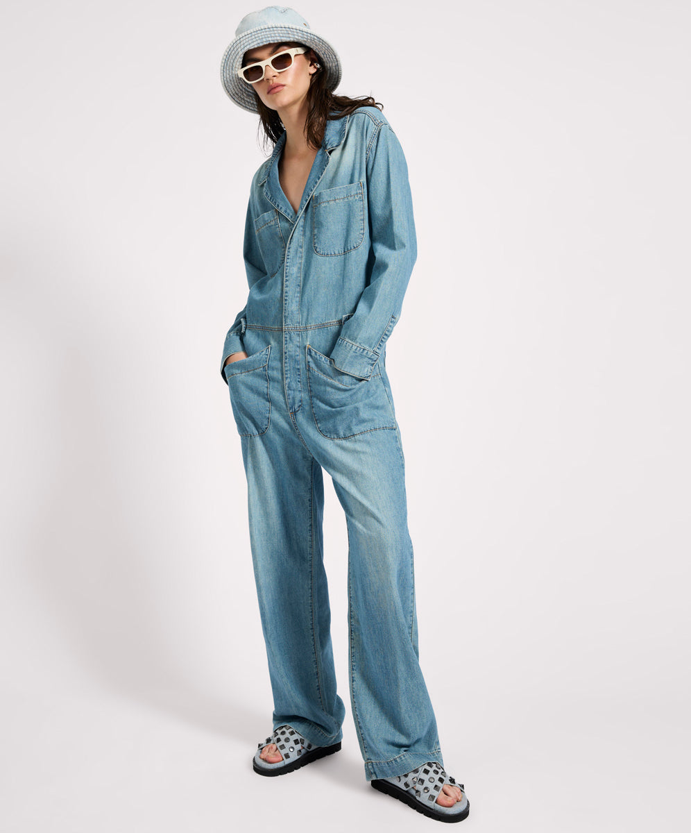  Safari Oversized Boiler Denim Jumpsuit - Used Blue