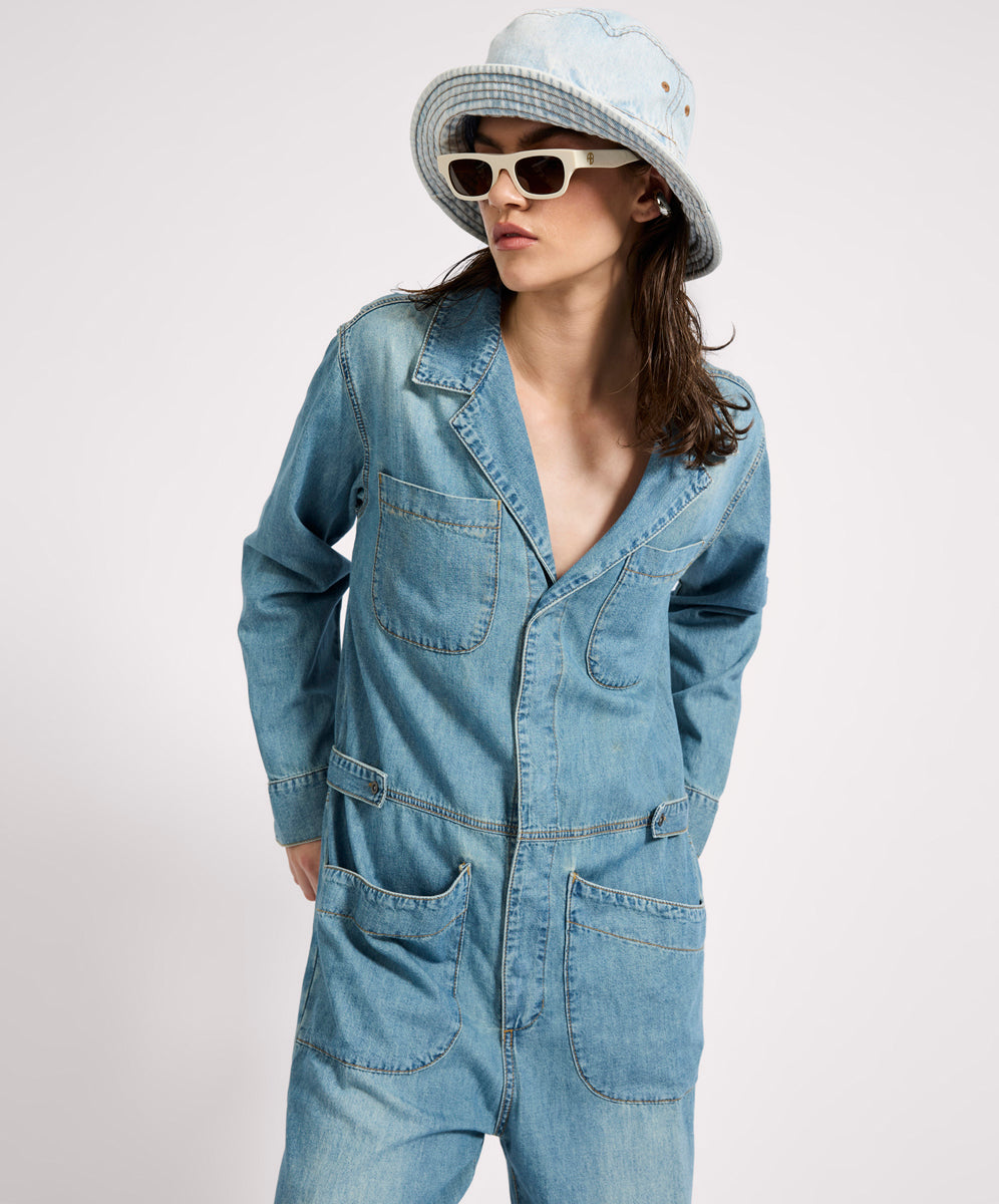 Safari Oversized Boiler Denim Jumpsuit - Used Blue | One Teaspoon USA