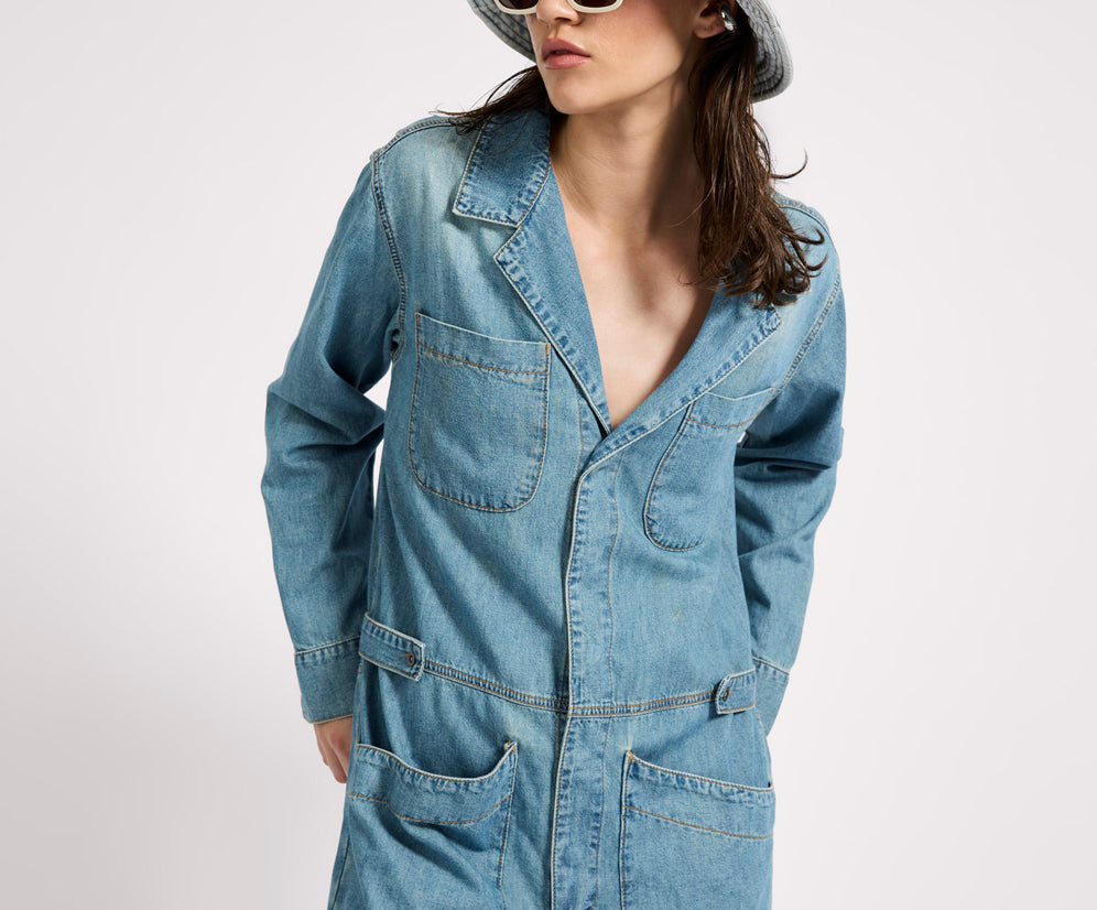 Safari Oversized Boiler Denim Jumpsuit - Used Blue