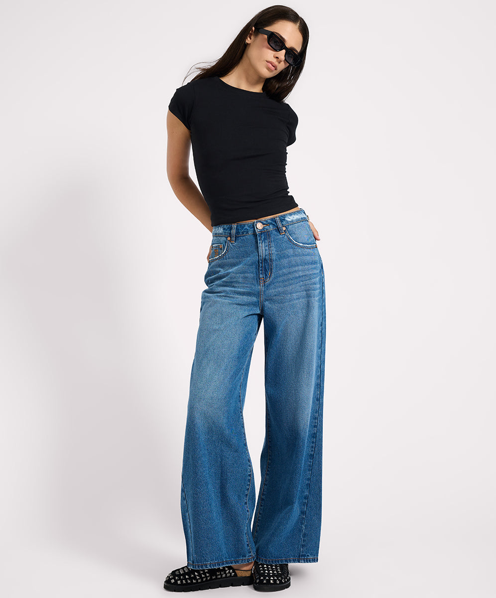 Women's Denim Love Machines High Waist Super Wide Leg Denim Jeans - Pacifica