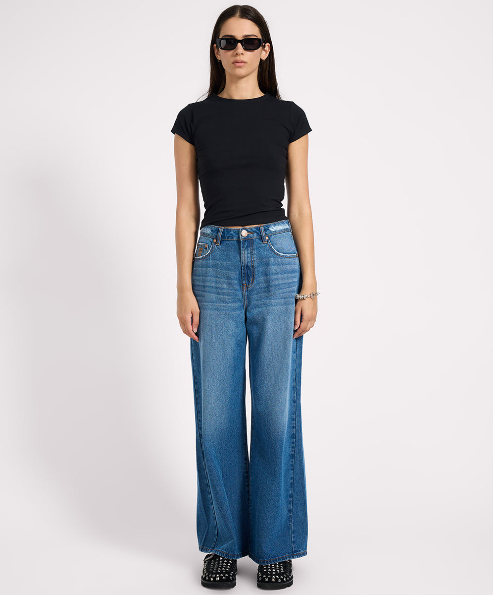 Women's Denim Love Machines High Waist Super Wide Leg Denim Jeans - Pacifica