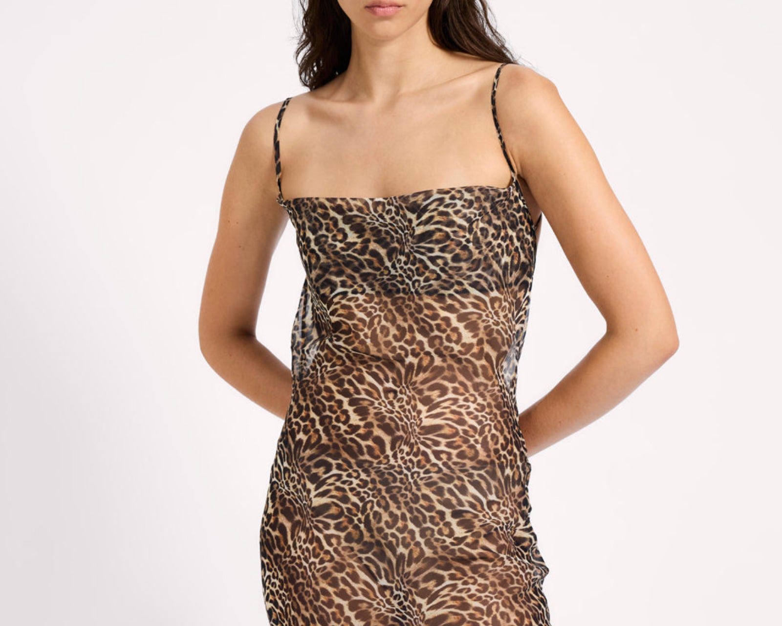 knee length dresses for ladies Datista Slip Dress in Night Leopard Brown