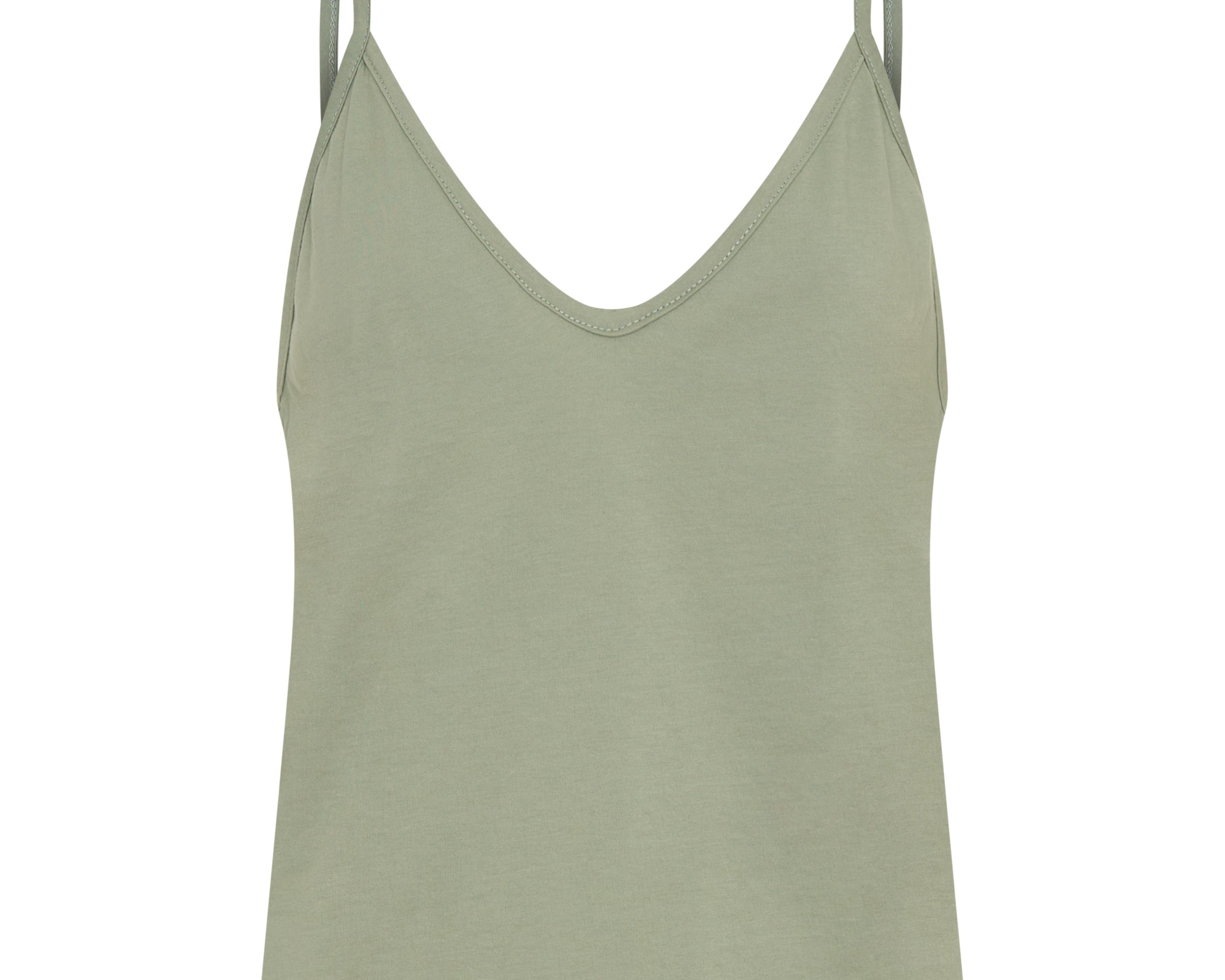 Deep V Front Cotton Singlet - Khaki
