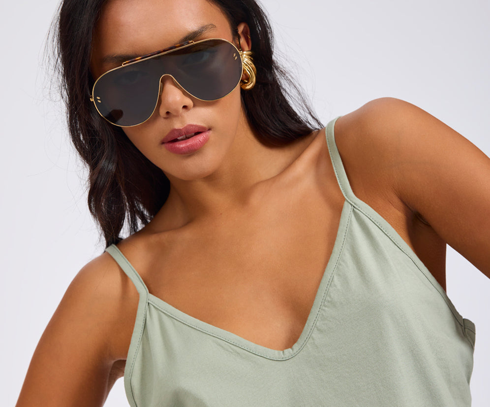 Deep V Front Cotton Singlet - Khaki